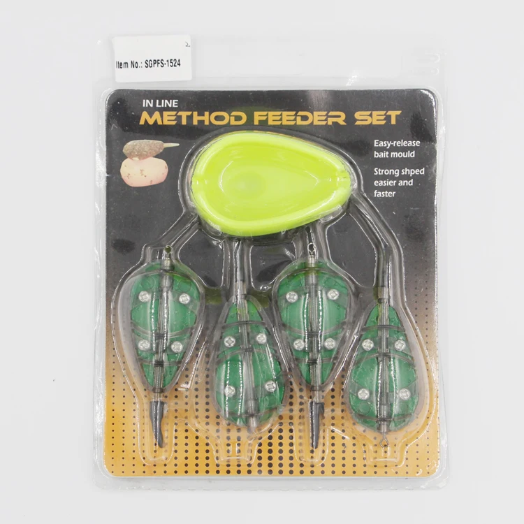 

Factory stocks Carp fishing inline flat method feeder 30g 40g 50g with mould 4+1 set green paint