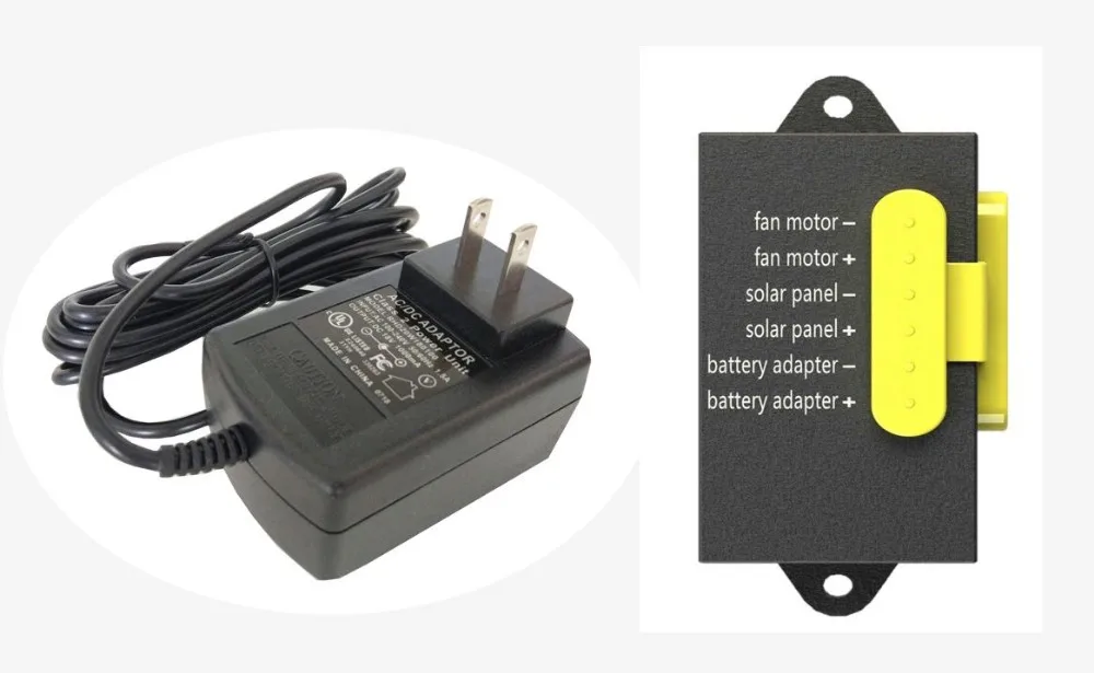 SIPL smart controller and the dual power adapter for the SIPL solar fan