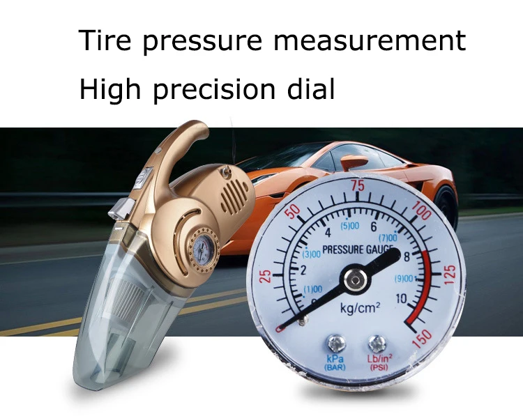 Hot selling multi-function 4 in 1 portable air pressure tire gauge led light car vacuum cleaner with tire inflator