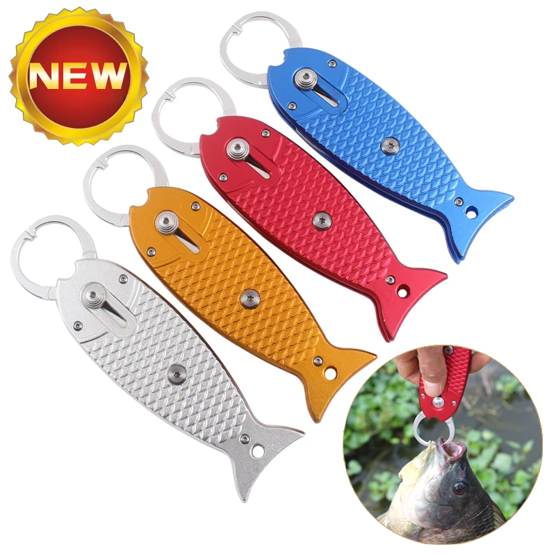 

2017 Patent New Style Portable Fish Lip Grip Grabber Aluminum Fishing Lip Gripper with Lanyard, Silver / golden / blue / red