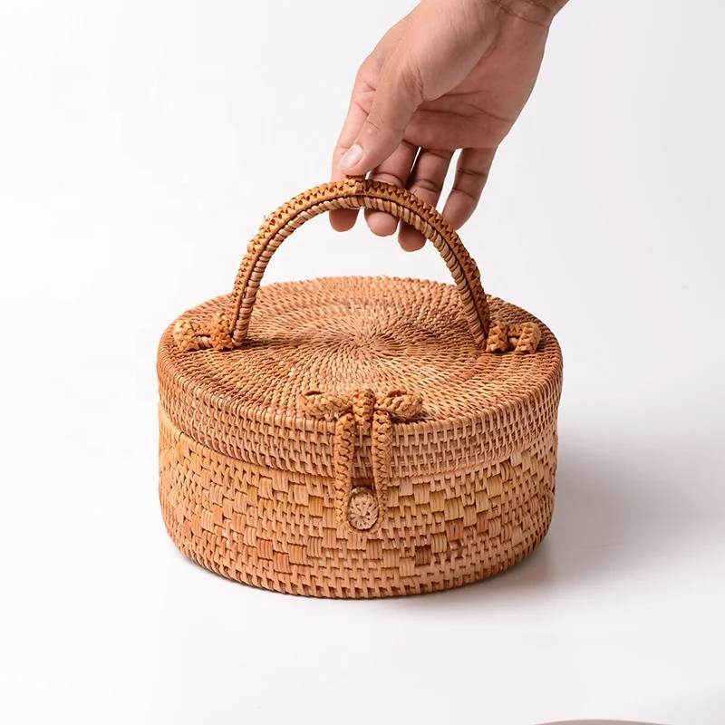 

Handmade Rattan Straw Woven Round Shape Hand Handle Bags