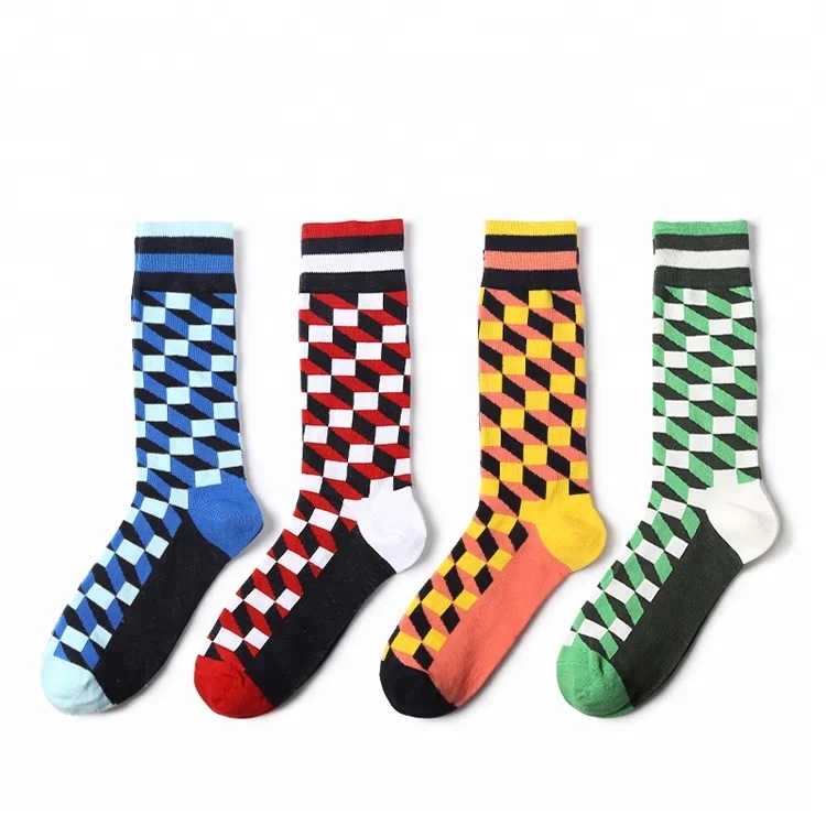 

British Style Color Blocking Checkered Pattern Asian Boy Teen Tube Socks, Custom color