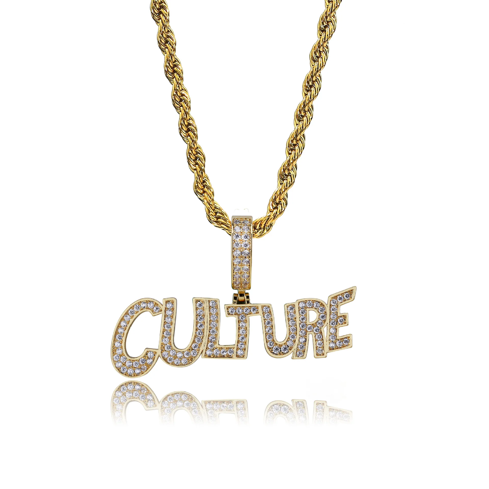 

Zircon Paved CULTURE Irregular Alphabet Men's Pendant Necklace, Gold,silver