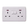 2 gang 13A 6 pin universal flat socket outlet 250V double 3 pin hole electrical wall switch socket with neon for BS 146*86 type