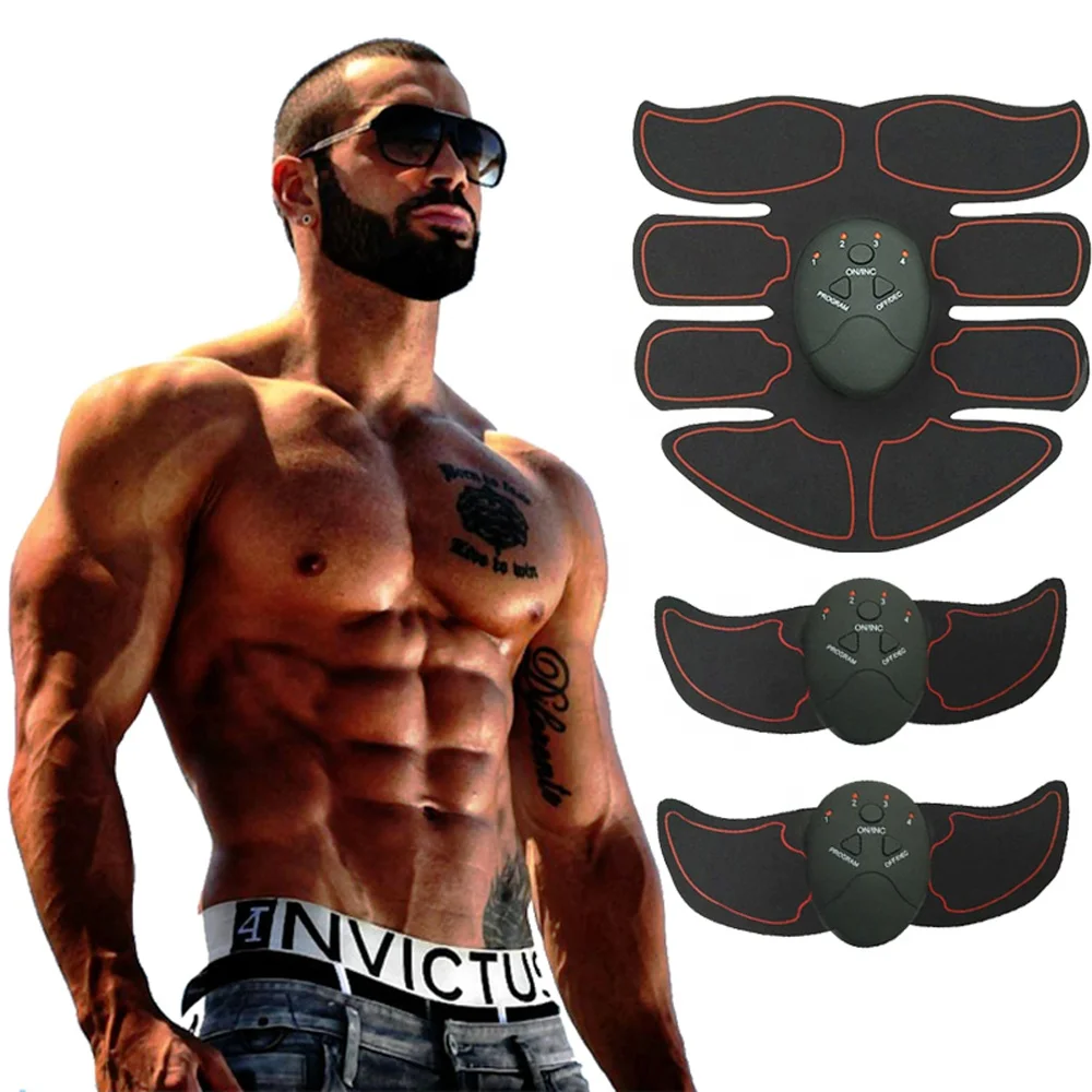 

Electric Muscle Stimulator Trainer Abdominal Slimming Belt EMS Wireless Smart Fitness Muscle Stimulator, Black with red line, black with yellow line,