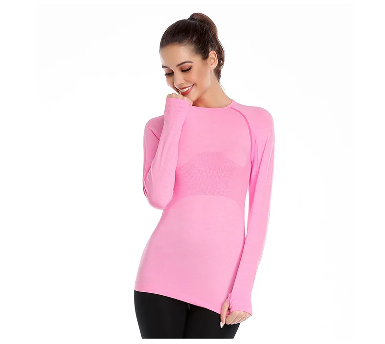 

Sport Crop Top for Women with Long Sleeve Hollow Seamless Shirts Running Fitness Workout, Black;blue customized color