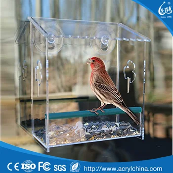Window Mount Clear Acrylic Bird House Feeder With Suction Cups