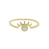 

gold plated 2018 cute deliclate evil eye eyelash good luck girl gift white opal gemstone minimal gold ring