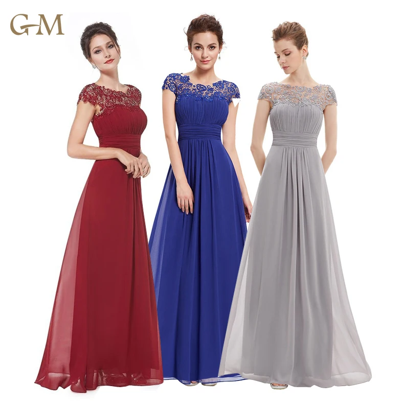

Women Ladies Lace Embroidered Chiffon Wedding Bridesmaid Evening Prom Gown Formal Party Dresses Long Burgundy Evening Dress