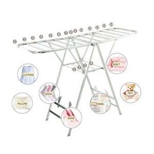 Image of Balcony Household Heavy Duty Foldable Stainless Steel Gullwing Clothes Drying Rack