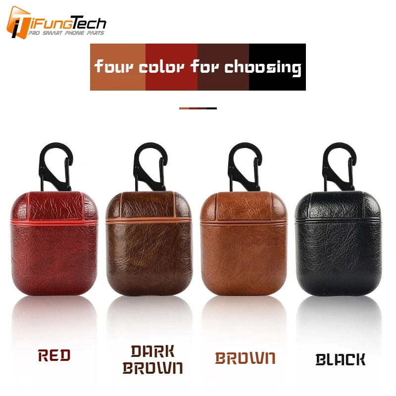 

13 Colors Shockproof Drop Proof Anti-Lost Carabiner Leather Earbud Protective Box Cover For Apple Airpods Charging Case