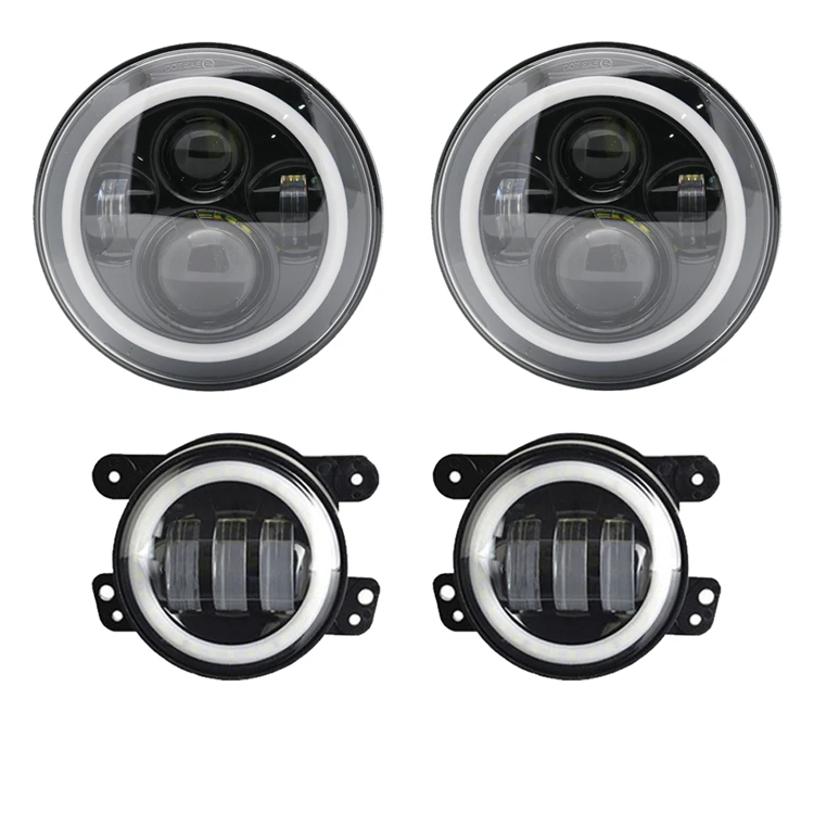 For Hummer H1 H2 Headlights 4" Led Fog Light + 7 Inch Round Headlamp