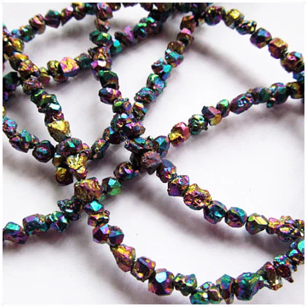 

PB1124 Natural mystic titanium silver blue rainbow gold purple plated rough pyrite nuggets freeform chips beads