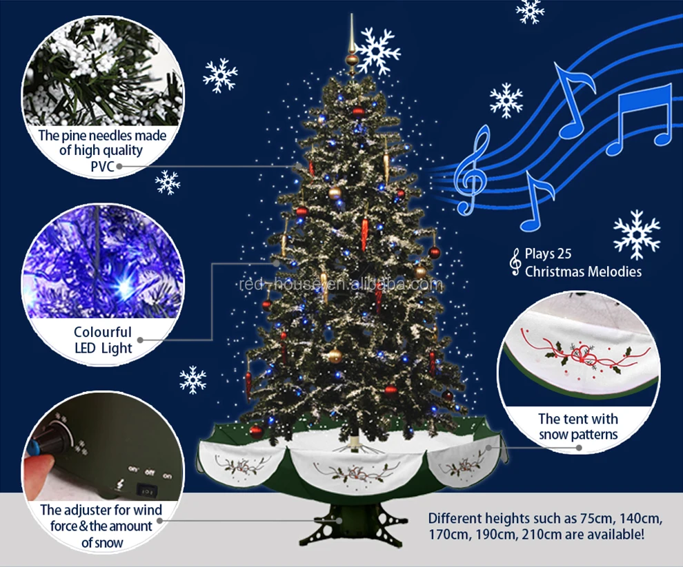 140cm High Musical Self Snowing Christmas Tree With Umbrella Base