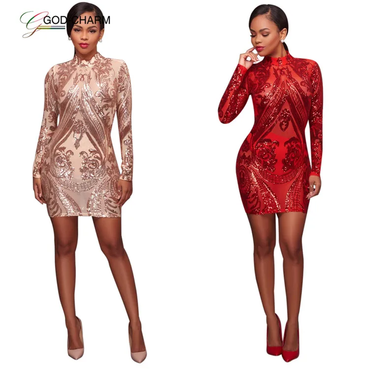 

*GC-86970809 2022 new arrivals design woman embroidery Wholesale sexy sequin long sleeve fashion bodycon club party mini dress