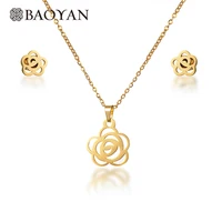 

Baoyan elegant 2019 14k gold camellia flower necklace women jewelry sets wholesale