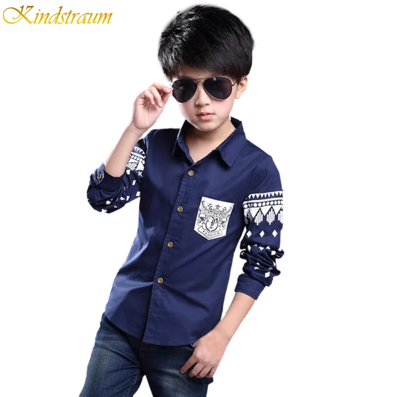 Kindstraum Boys Shirt 2016 NEW Spring Hot Selling Soft Fashion Children Clothing Print Navy style Long