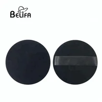 

4" large size black round 100% pure cotton loose powder puff with ribbon band for face makeup foundation sponge or body