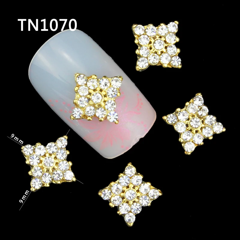 10 Pcs Glitter Gold Square 3D Full Rhinestones For Nail Art Decorations On Gel Polish DIY