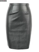 CHOIES Women Black Faux Leather Split Zipper Back High Waist Mini Pencil Skirt In Stock 2015 Spring New