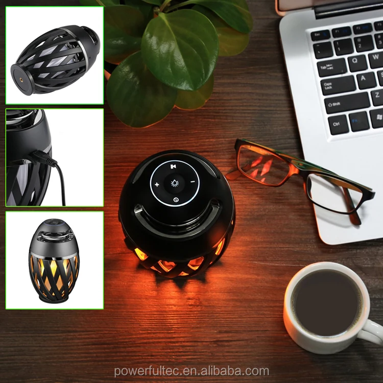 2019 LED Flame Lamp Bluetooth Speaker Touch LED Night Light Wireless Bluetooth Speaker Outdoor Portable Stereo Speaker BLACK - ANKUX.COM
