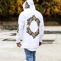 

New Design Flower Embroidery Hoodies Men Hip Hop Side Split hoody Sweatshirts Hooded Pullover Long Sleeve Jumper Tops