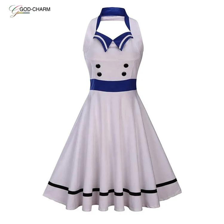 

GC-66870382 Wholesales Women white Halter sleeveless Sailor Vintage Dress, Shown