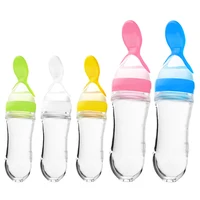 

Dropshipping Safety Silicone Baby Bottle With Spoon Food Supplement Rice Cereal Bottles Squeeze Spoon Milk Feeding Bottle Cup