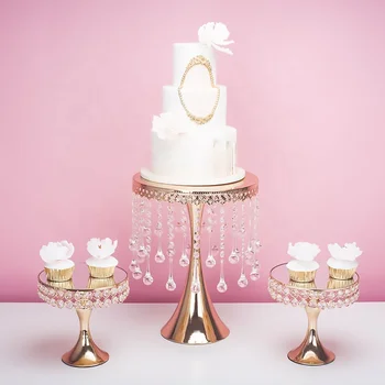 Gold Hanging Crystal Cake Stand Cupcake Rack Holder Metal Sets For