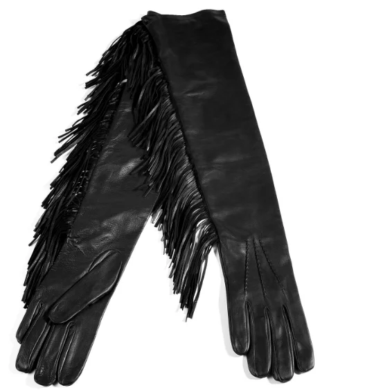 Zf6662 Lady Popular Long Opear Leather Gloves With Fashion Fringe Buy Leather Gloves,Ladies