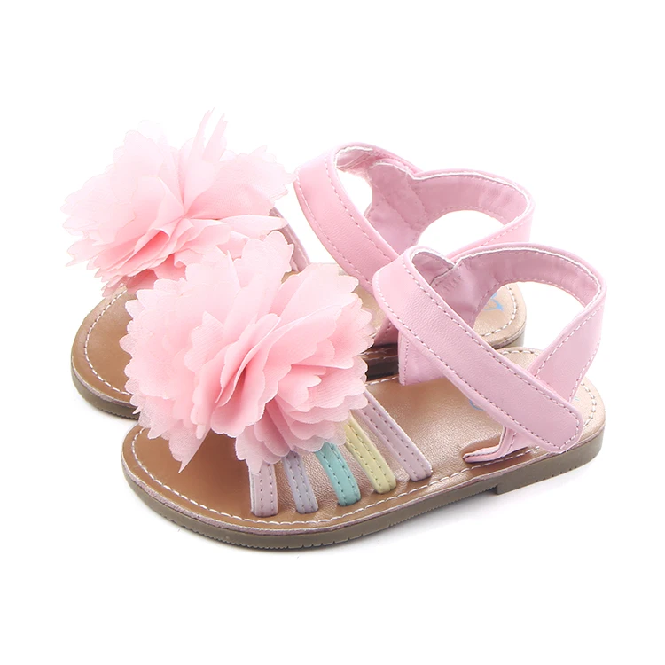 

Big flower decoration rubber sole toddler sandals for girls, Pink/dark pink