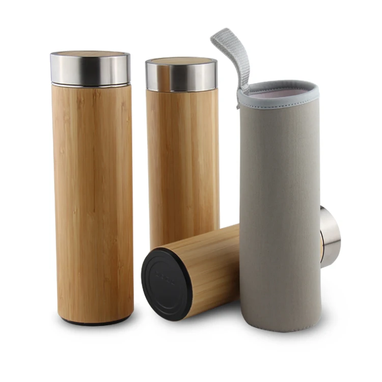 Bamboo Travel Tea Tumbler With Infuser Stainer Stainless Steel Water