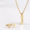 Individuality Gold Stainless steel letter J Jewelry set with diamonds