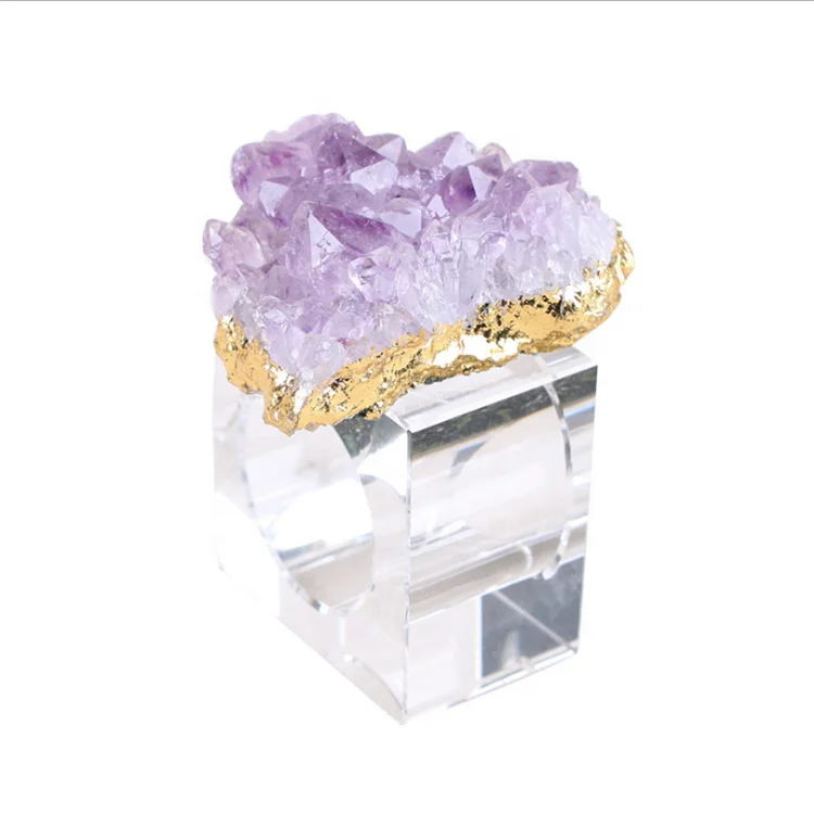 

Amethyst Geode Crystal Cluster Napkin Rings Wedding Table Napkin Crystal Rings Electro Gilding, Purple