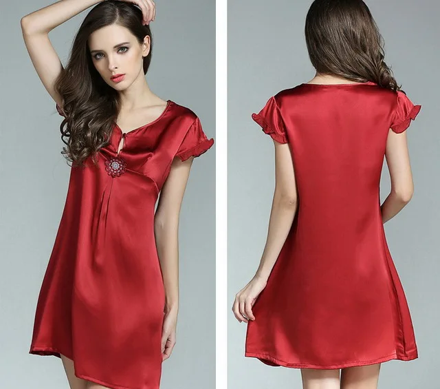 Ladies 100 Charmeuse Pure Hot Red Pure Silk Nightgowns Flkt620 Buy