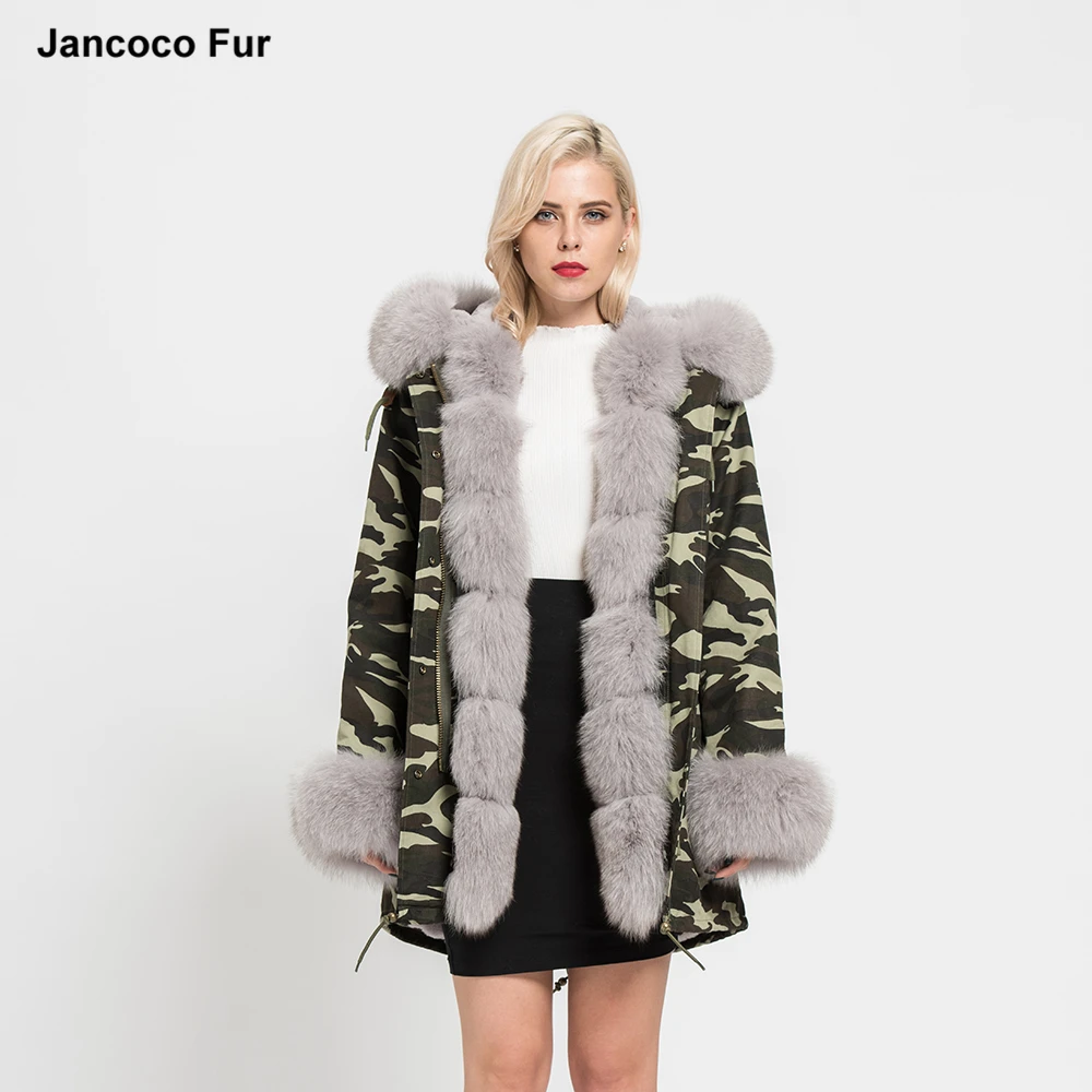 

Real Fox Fur Collar Hooded Coat Rex Rabbit Lined Parka Women Parker Winter Jacket Warm Overcoat, Customized color