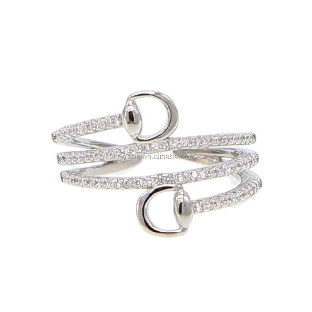 

Fashion women mens silver color bit rings with cz pave multi band finger snaffle bit rings for australia gift