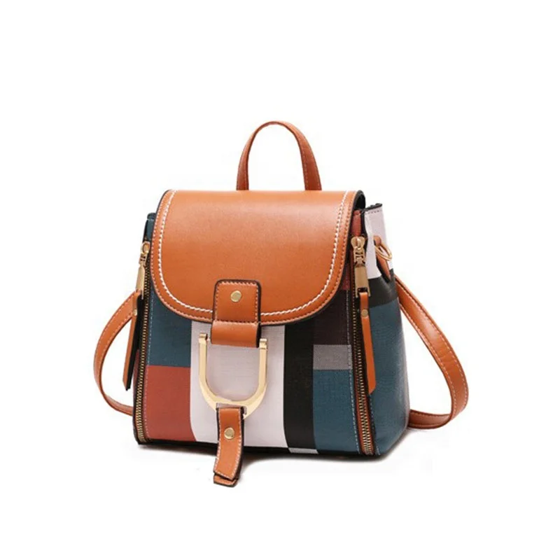 

2020 mini Korean style ladies backpack new anti theft Splicing contrast color square bag