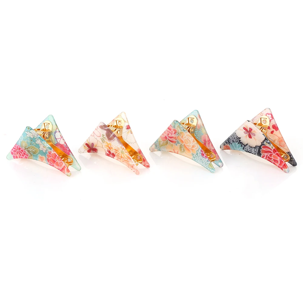 Whosale Manufacturers China Flower Fabric Pressed Pattern Design Lady's Hair Accessories Acrylic Colorful Flower Hair Claw Clip