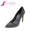 women high heels genuine leather pumps shoes factory guangzhou with glitter upper