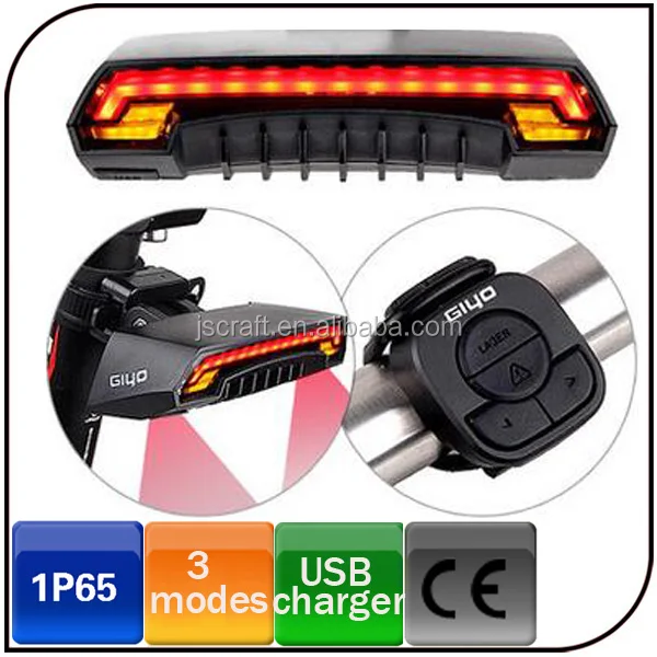 

3 modes USB bike wireless intelligence remote control turn signal tail light laser warning cycling rear bike light, Black