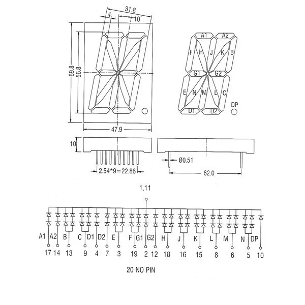 16 segment display, a-2308sr gw, c-2308sr gw 2.3 inch Aplha-Numeric Display