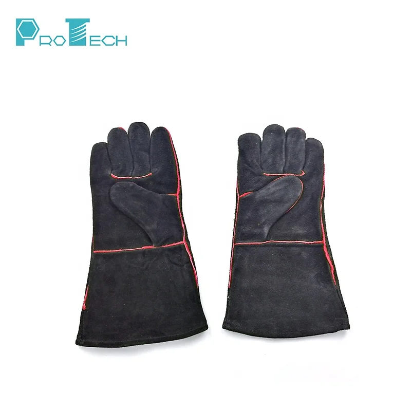 

Heat resistant oven mitts bbq grill cooking gloves leather, Black;white;red;orange