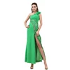 Floor Length One Shoulder Split Leg Sexy Turquoise Green Lace Evening Dress