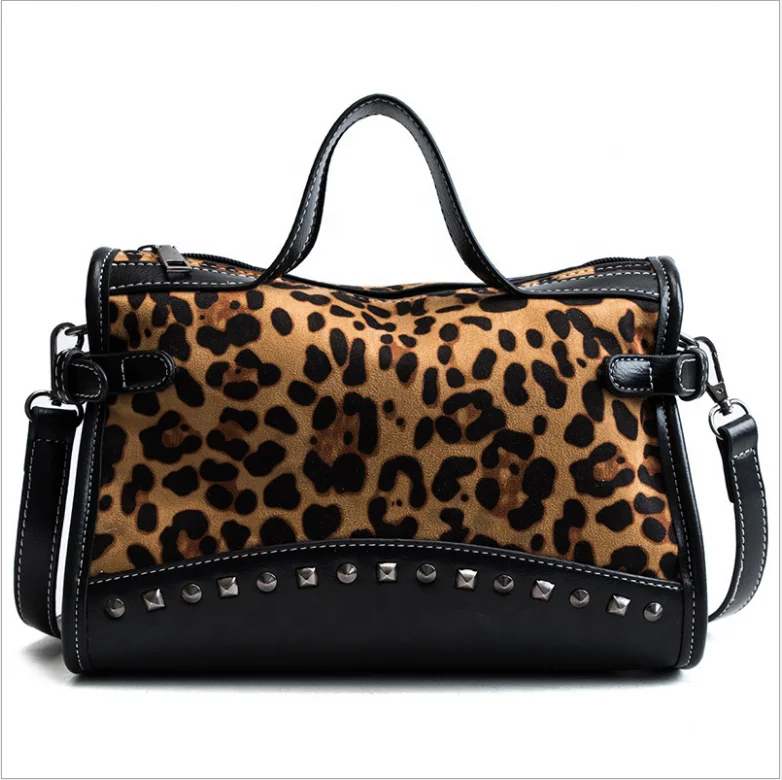 

Leopard Rivet Totes Fashion High Capacity Patchwork Crossbody Bag, As pictures
