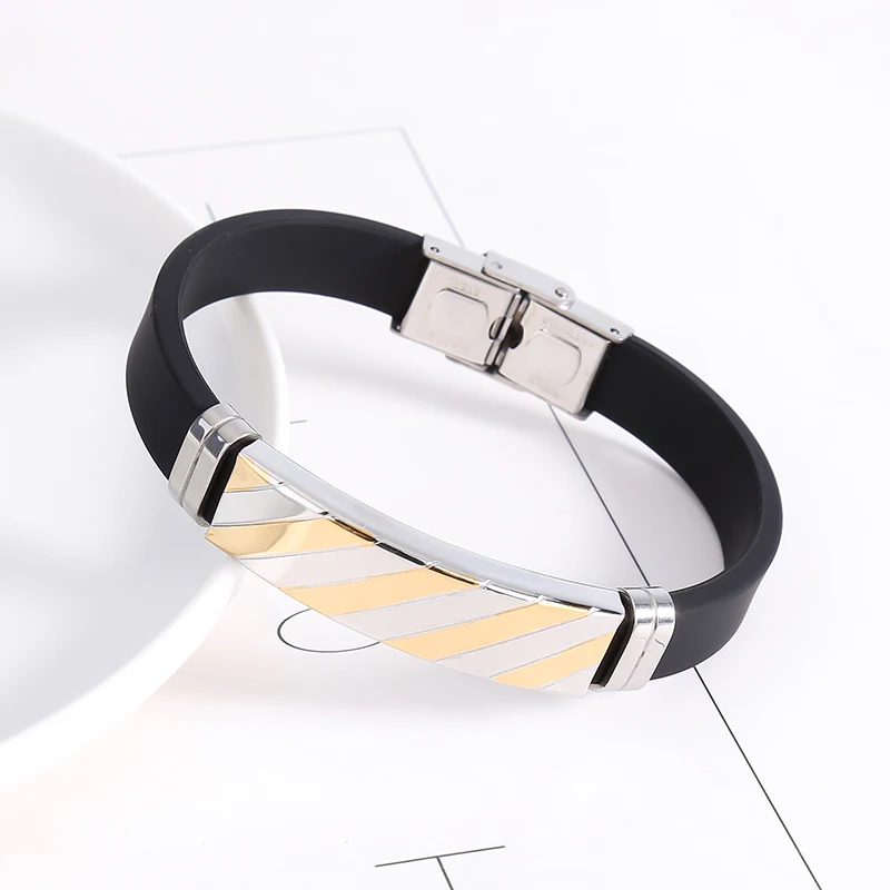 

Newest fashion silicone bracelet simple titanium bracelet men, Silver/gold