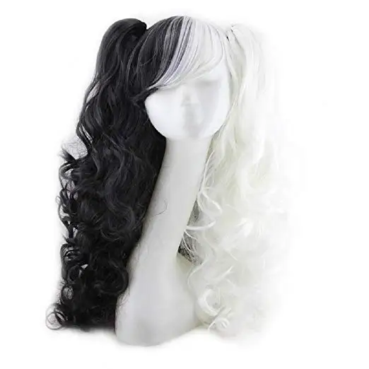 

Women Cosplay Lolita Long Curly Anime Girls Hair Wig + Two Ponytails Party Festival Hair Wigs Girl Woman Play Wigs Personality, Black&white