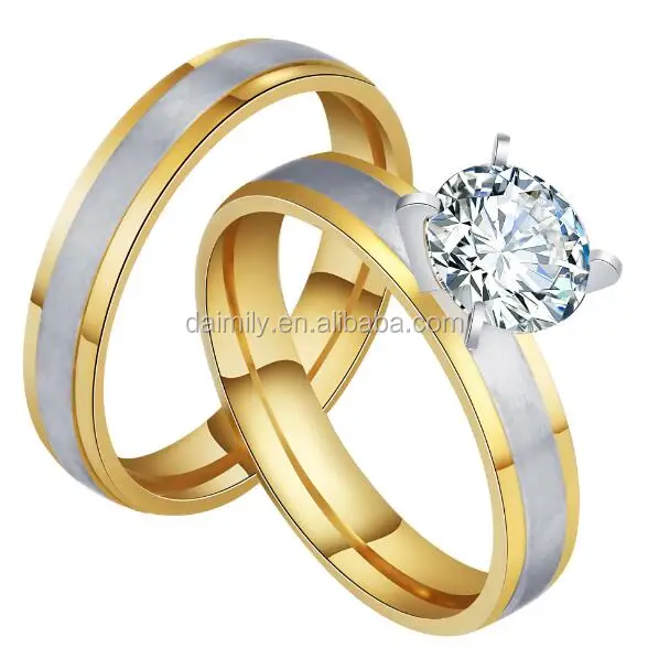 Fashion jewelry stainless steel engagement lover 18K gold  wedding ring for couple DWR 006