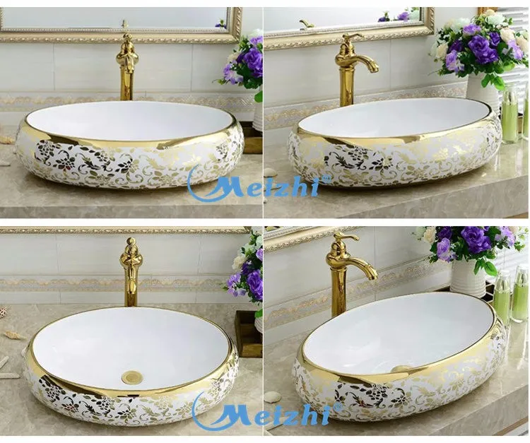 Hot sale sanitario porcelain gold electroplated bathroom sink wash basin