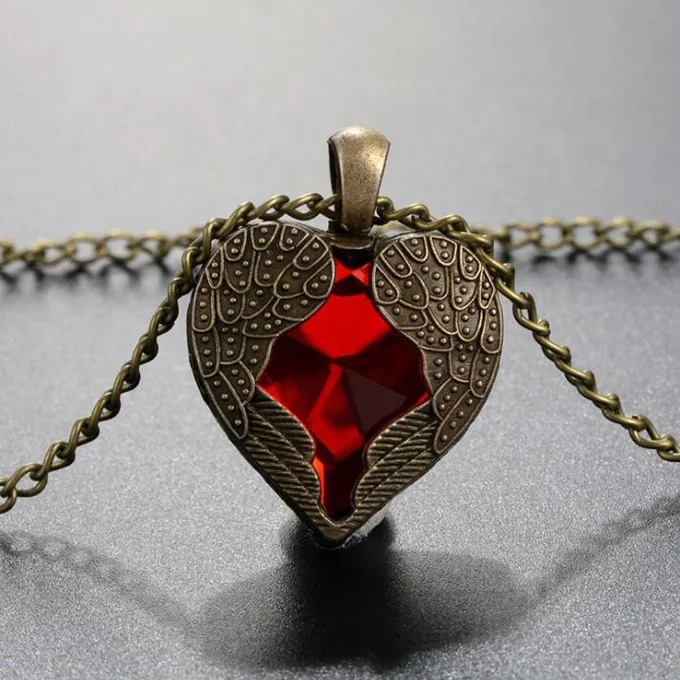 

Fashion Jewelry Red Heart Pendant Wing Necklace For Wholesale